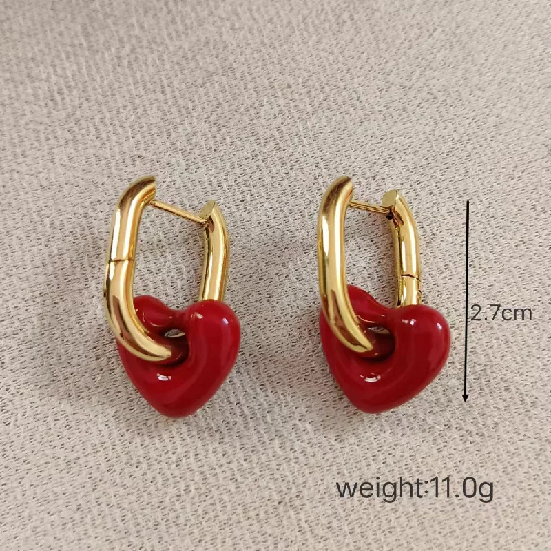 Oval Ear Clip Red Love Heart