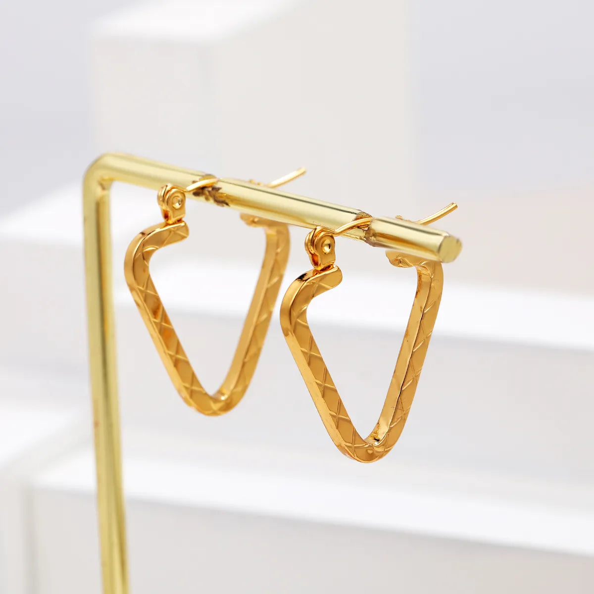 ladies earrings chandelier glamour -1 Pair Commute Triangle Plating Stainless Steel 18k Gold Plated Hoop Earrings