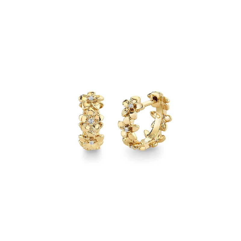 Gold & Diamond Tiny Plumeria Huggie Hoops