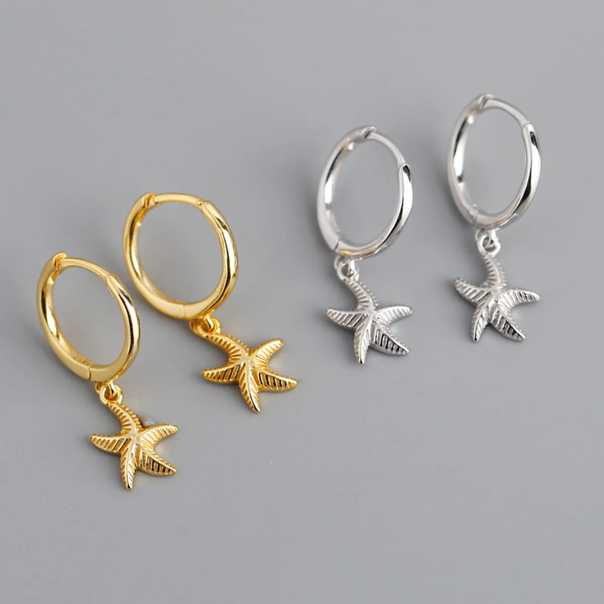 ladies earrings art deco charm -Fashion Starfish Sterling Silver Plating Drop Earrings 1 Pair