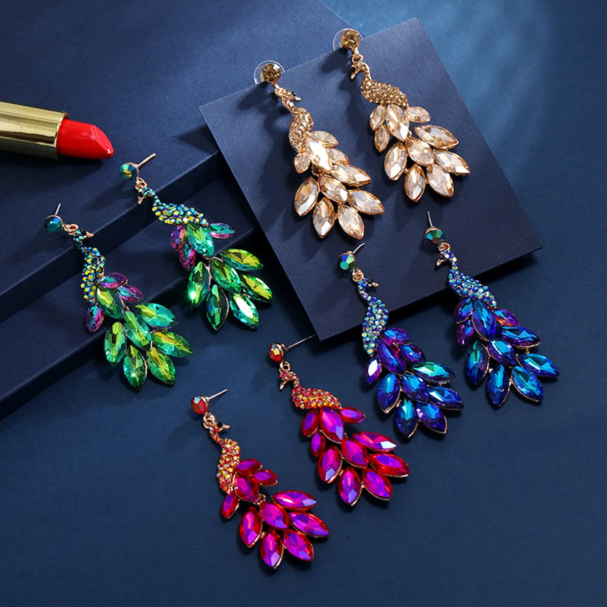 ladies earrings with orange garnet -1 Piece Elegant Luxurious Peacock Inlay Zinc Alloy Artificial Crystal Drop Earrings