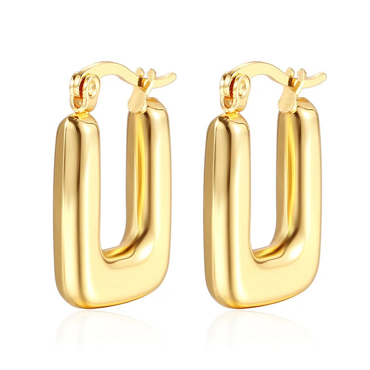 Gold Rectangular Hollow Earrings Ms-013