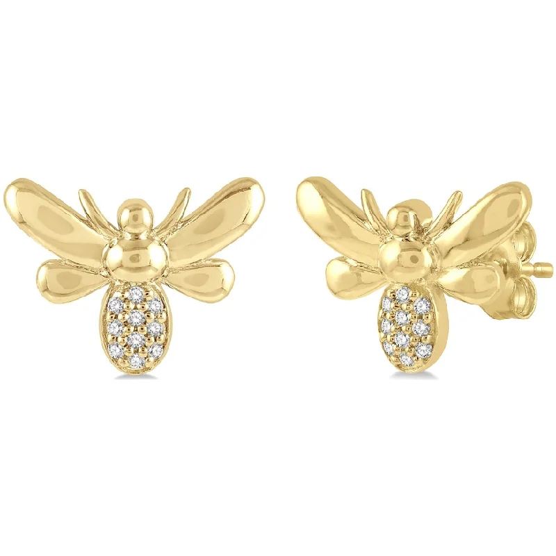 ladies earrings with onyx black -10k Yellow Gold Diamond Bee Stud Earrings