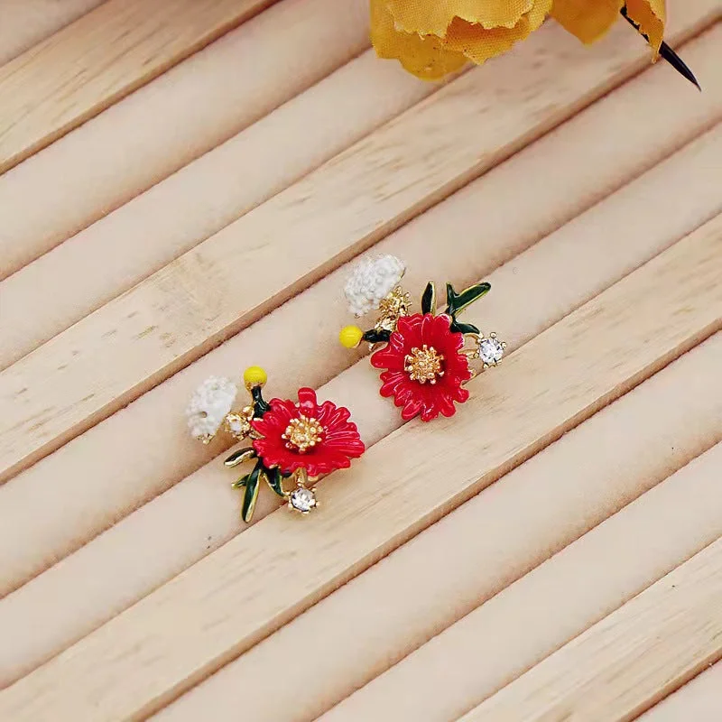 Red Oil-Spot Glaze Flowers Earrings