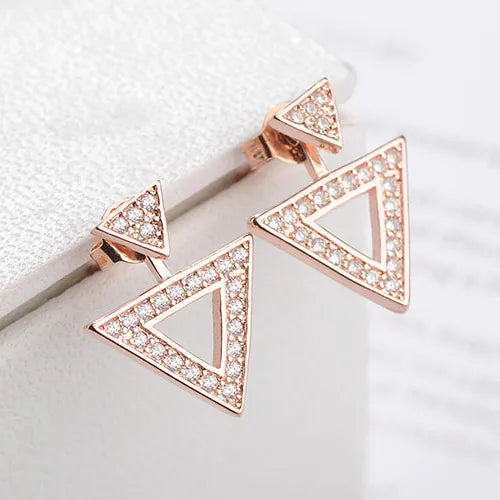 ladies earrings floral motif style -1 Pair Elegant Lady Streetwear Triangle Geometric Inlay Copper Zircon Drop Earrings