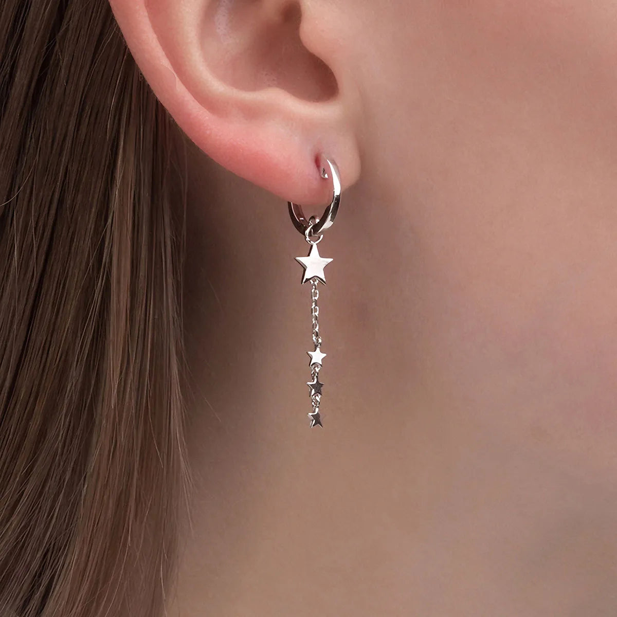 ladies earrings with zircon sparkle -1 Pair Vintage Style Simple Style Star Sterling Silver White Gold Plated Drop Earrings