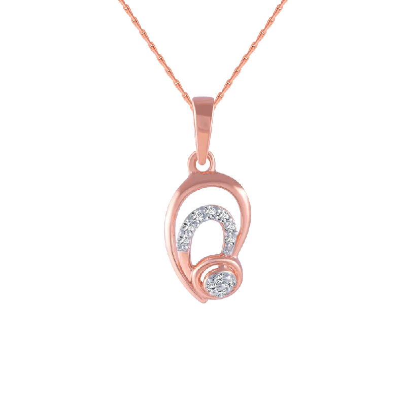 necklaces with lock charm -18KT (750) Rose Gold And Diamond Pendant For Women