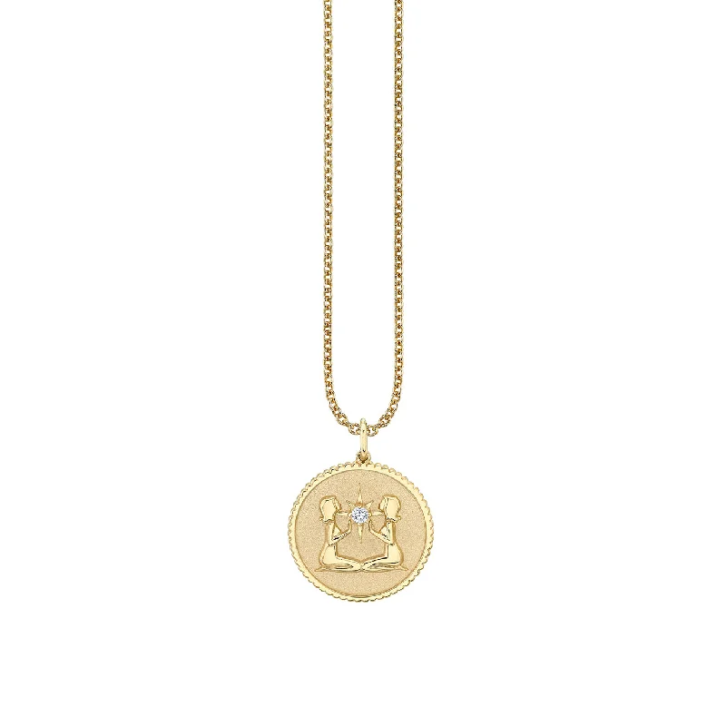 Gold & Diamond Large Gemini Zodiac Medallion