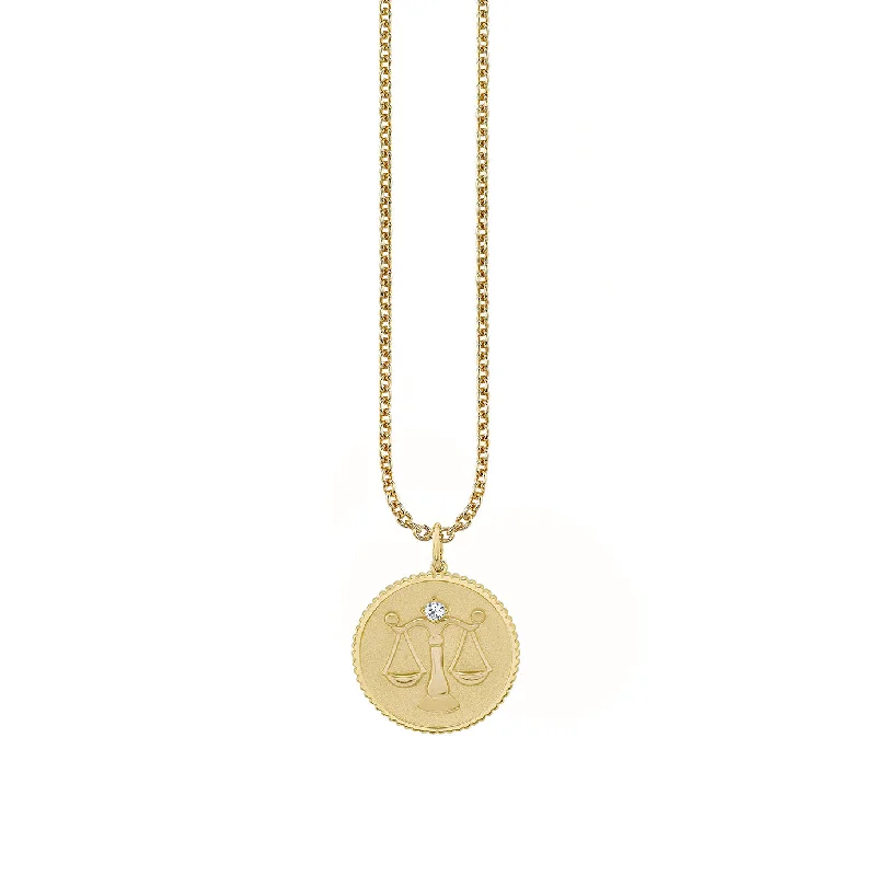 Gold & Diamond Large Libra Zodiac Medallion