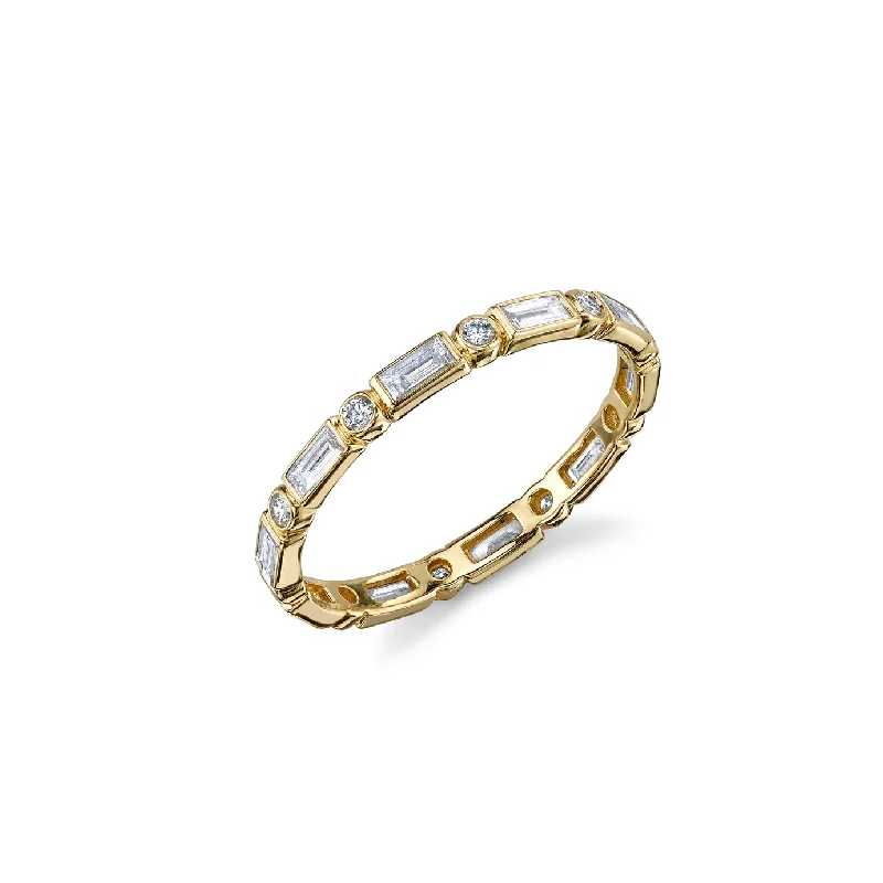 engagement rings with pearl detail -Gold & Diamond Baguette & Bezel Eternity Ring