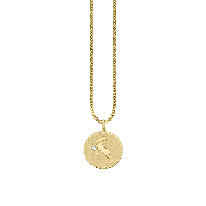 Gold & Diamond Large Capricorn Zodiac Medallion