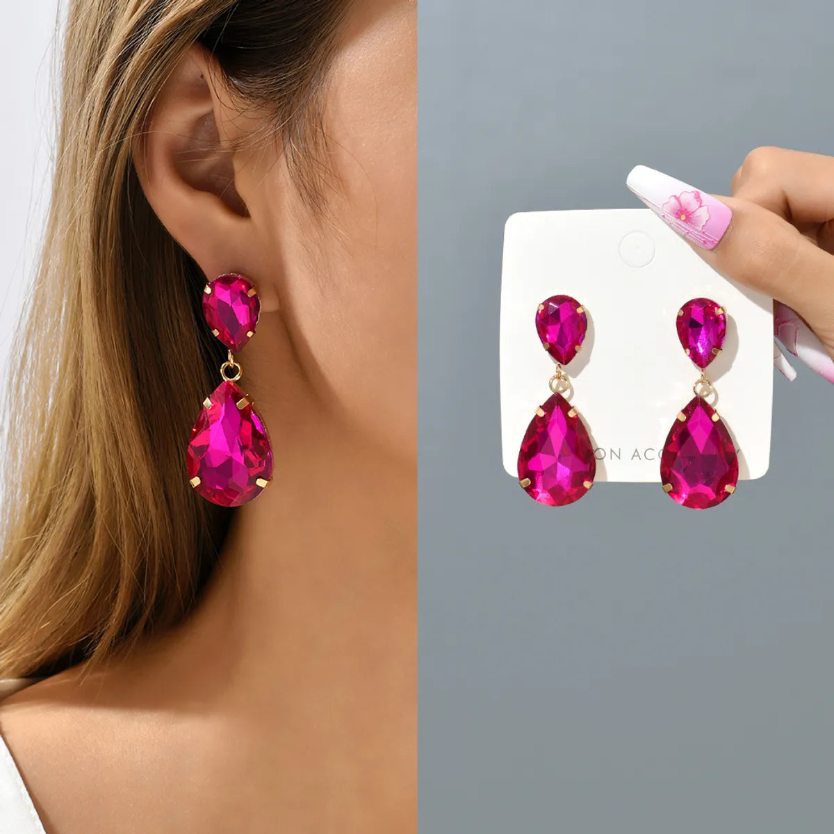 ladies earrings with arrow design -1 Pair Fashion Water Droplets Plating Glass Drop Earrings