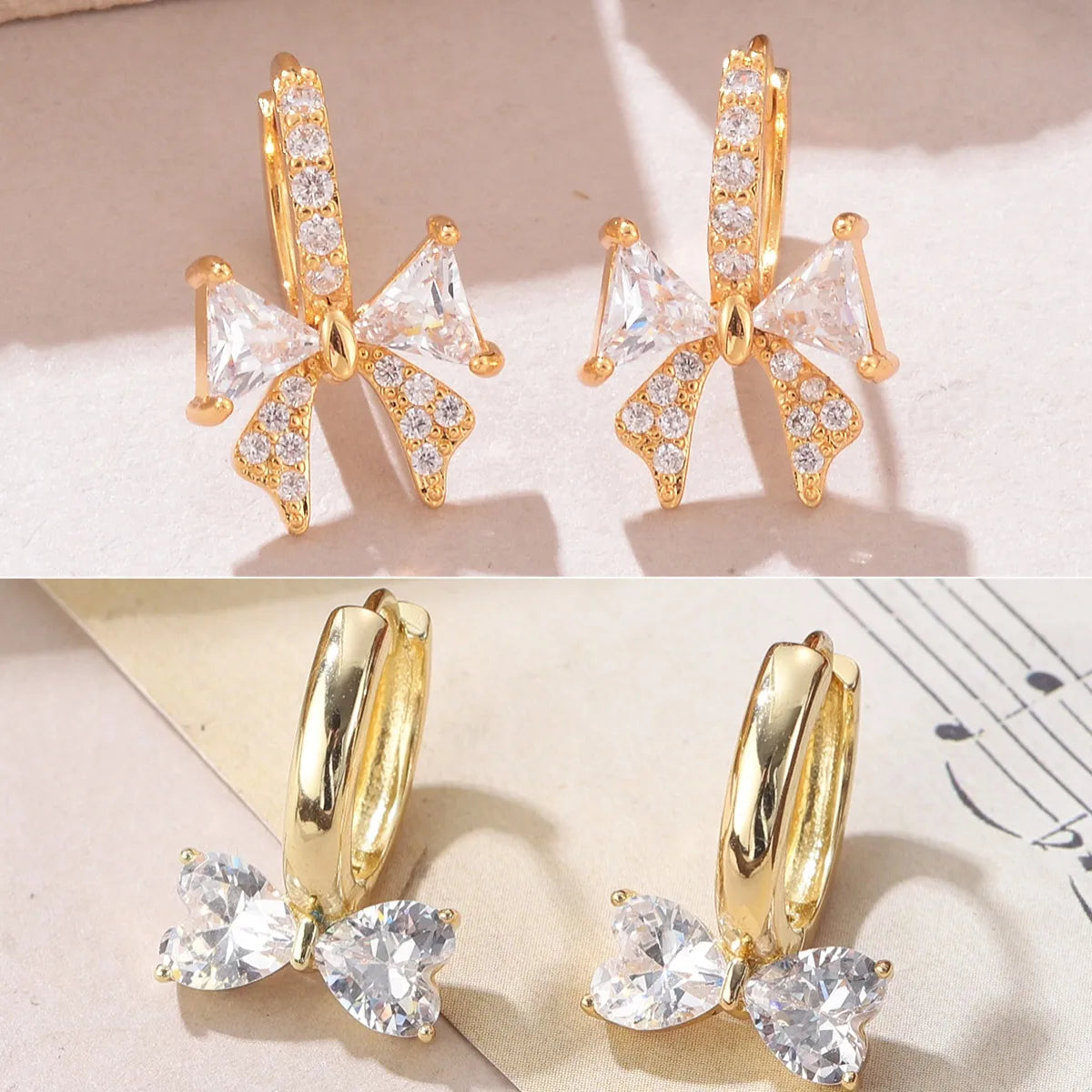 ladies earrings boho chic vibe -1 Pair Cute Sweet Bow Knot Inlay Copper Zircon 18K Gold Plated Earrings