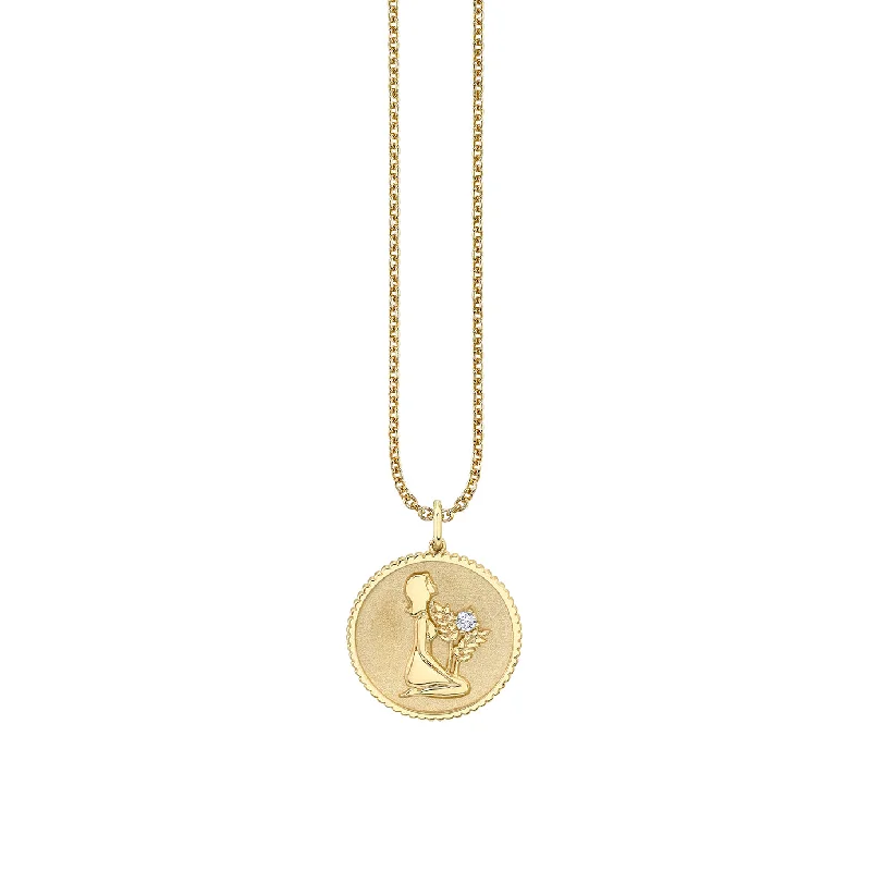 Gold & Diamond Large Virgo Zodiac Medallion