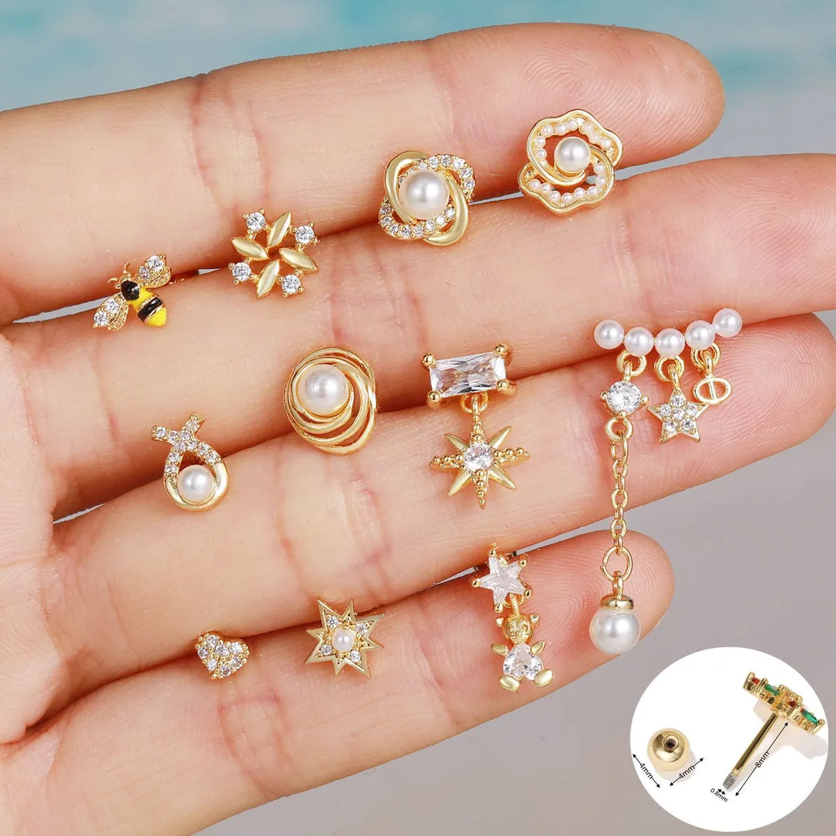 ladies earrings trendy 2025 fashion -Fashion Star Brass Inlay Zircon Ear Studs 1 Piece