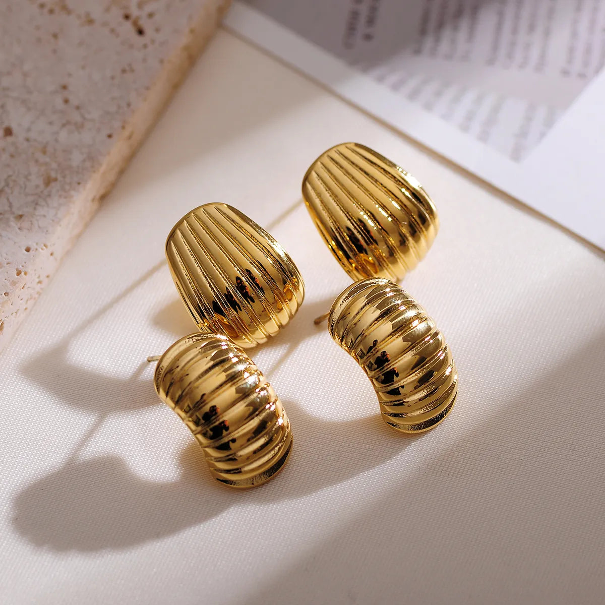 ladies earrings anniversary gift idea -1 Pair IG Style Geometric Stainless Steel 18K Gold Plated Ear Studs