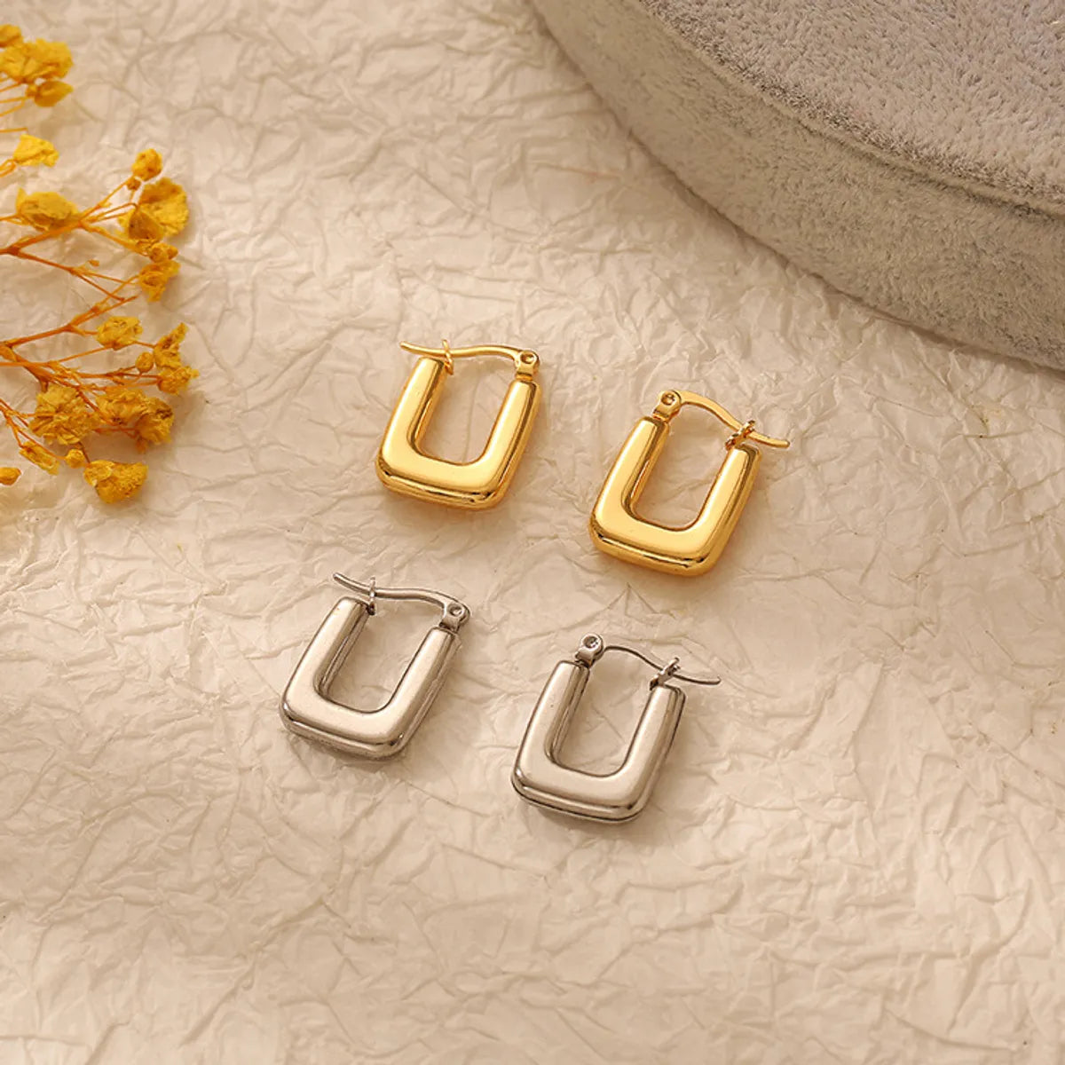 ladies earrings with gold plating -1 Pair Fashion U Shape Stainless Steel Plating Drop Earrings