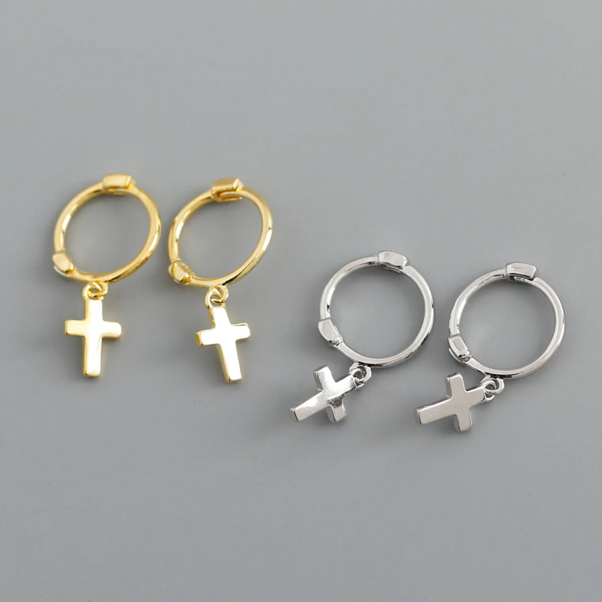 ladies earrings with citrine yellow -Simple Style Cross Sterling Silver Cross Earrings