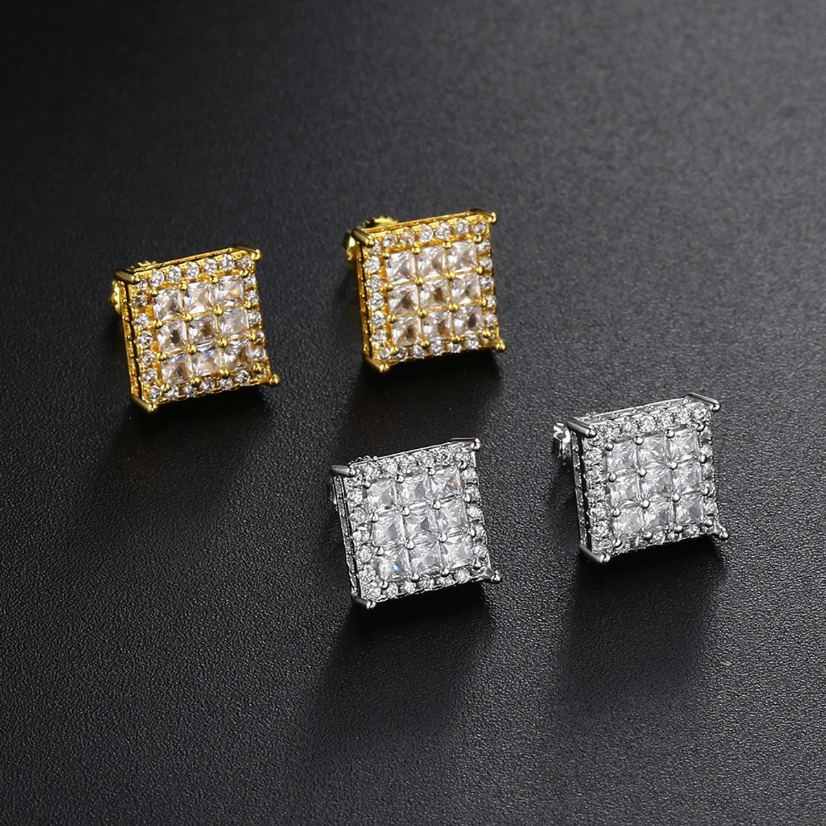 ladies earrings with black diamond -1 Pair Hip-Hop Square Plating Inlay Copper Zircon Ear Studs