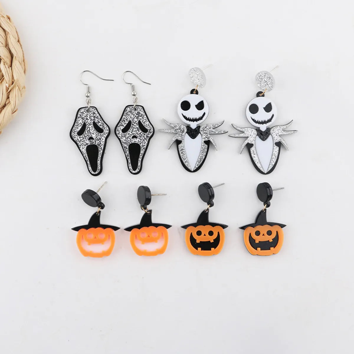 ladies earrings tiny stud charm -1 Pair Hip-Hop Retro Geometric Pumpkin Ghost Plating Arylic Drop Earrings