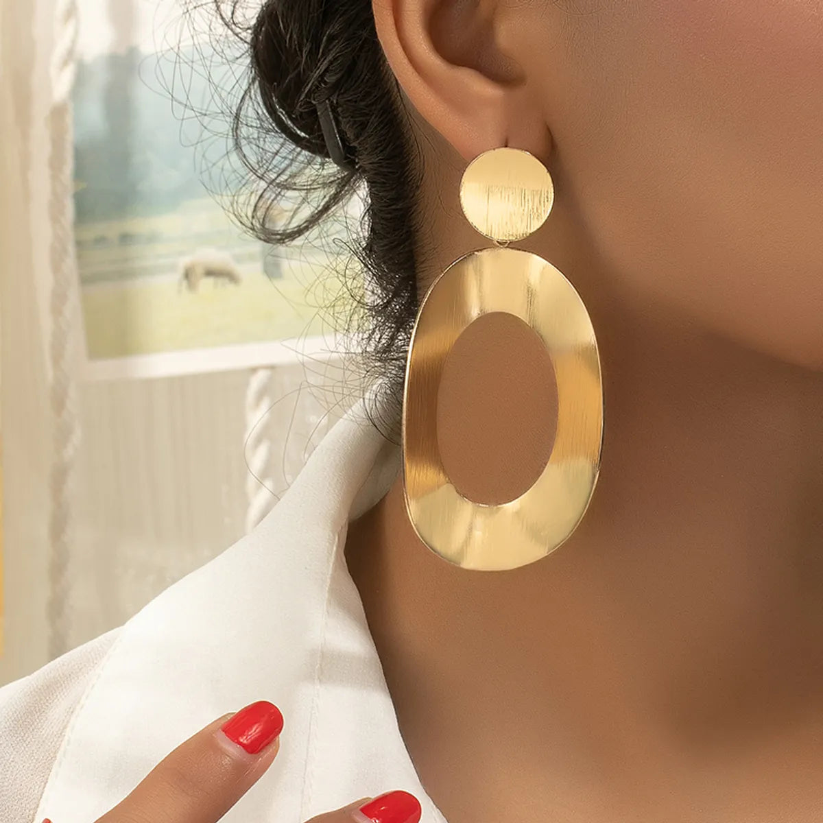 ladies earrings lightweight comfort -1 Pair Ig Style Exaggerated Geometric Round Plating Alloy Gold Plated Drop Earrings