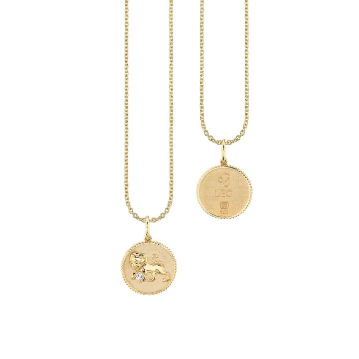 Gold & Diamond Leo Zodiac Medallion