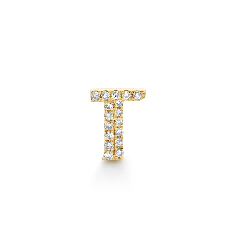 READY TO SHIP DIAMOND SINGLE PAVE INITIAL "T" STUD