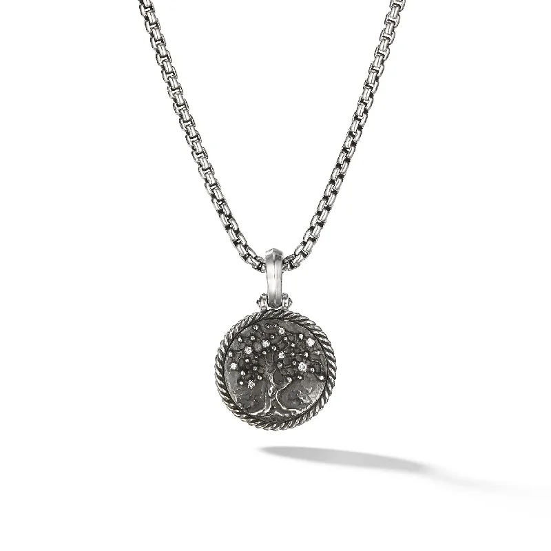 Tree of Life Amulet in Sterling Silver with Diamonds\, 21mm