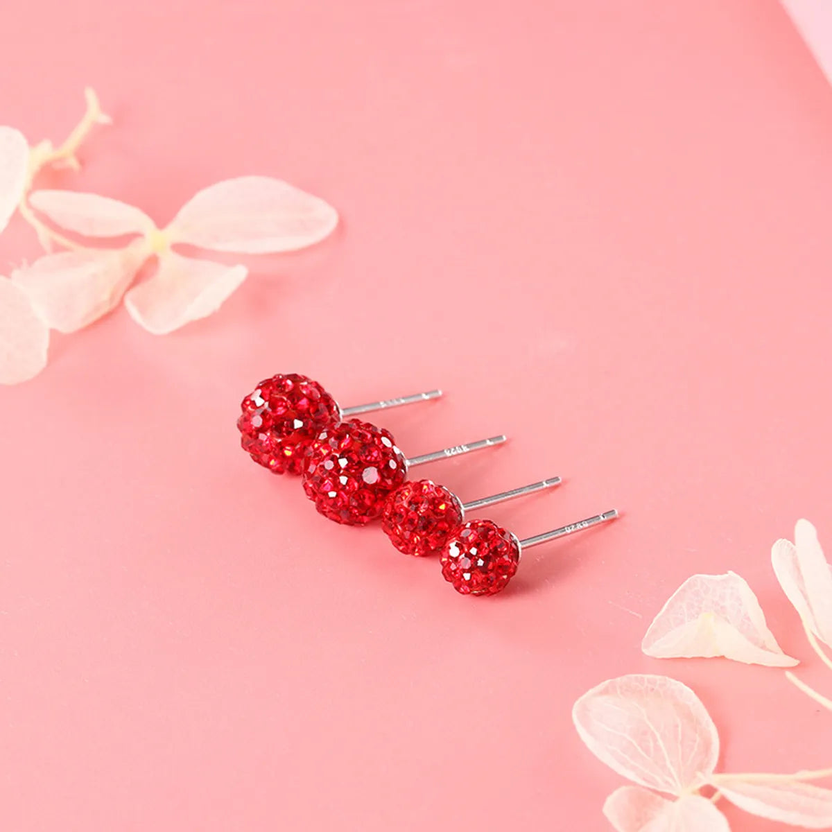 8mm Charm Red Crystal Ball Stud Earrings