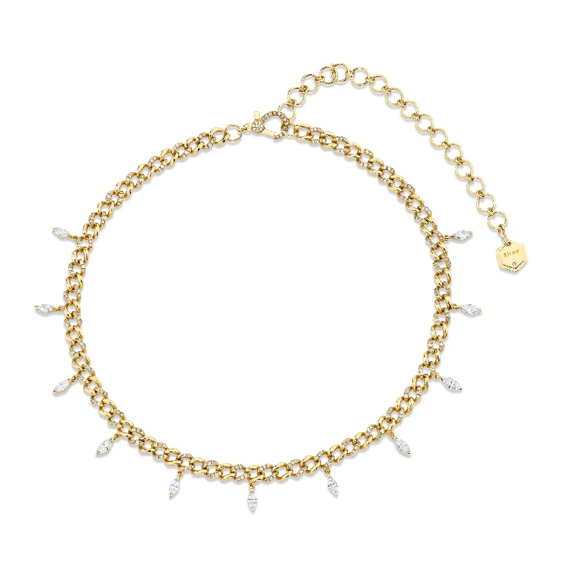 READY TO SHIP DIAMOND ALTERNATING PAVE MARQUISE DROP LINK CHOKER