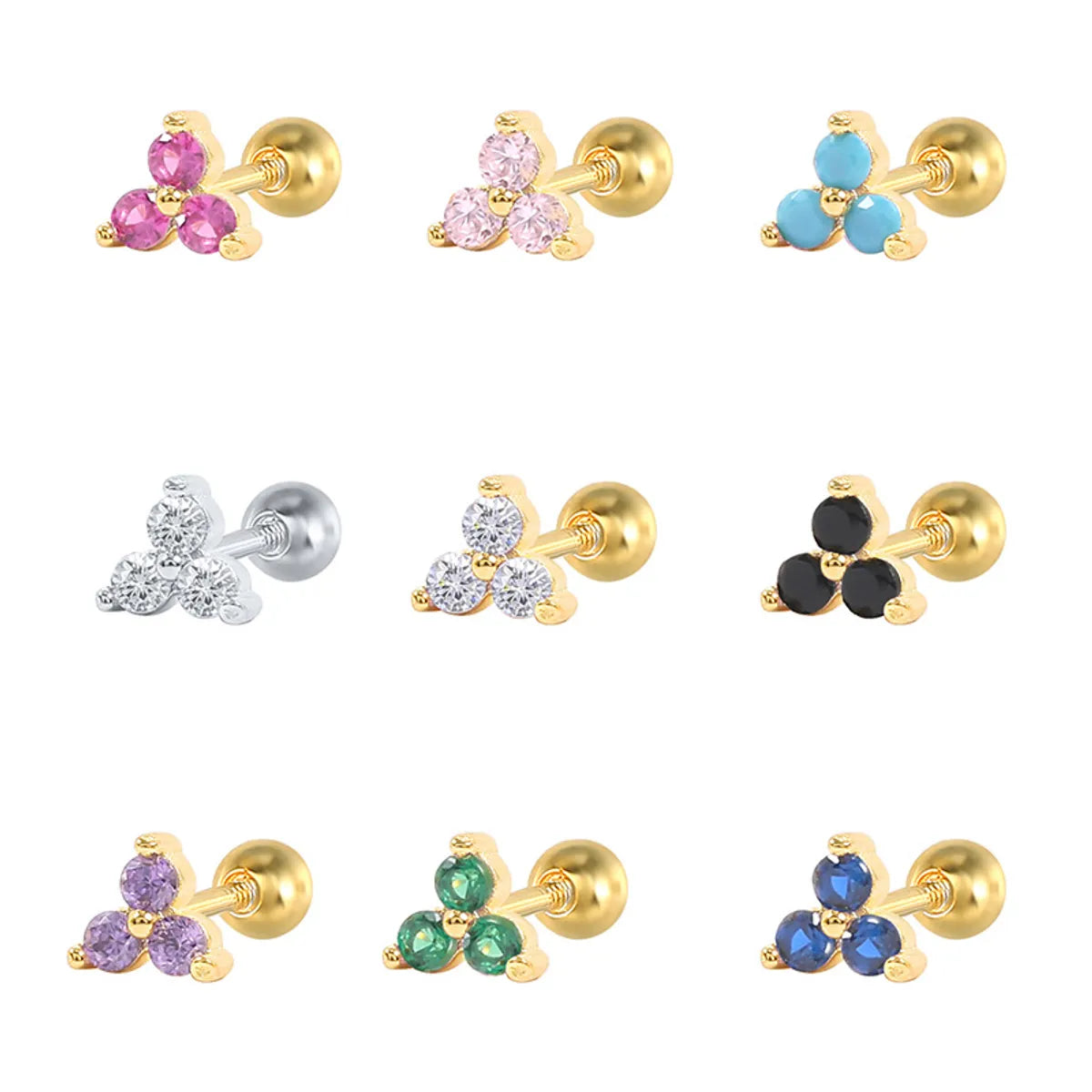 ladies earrings for daily wear -Fashion Geometric Flower Silver Inlay Zircon Ear Studs 1 Piece