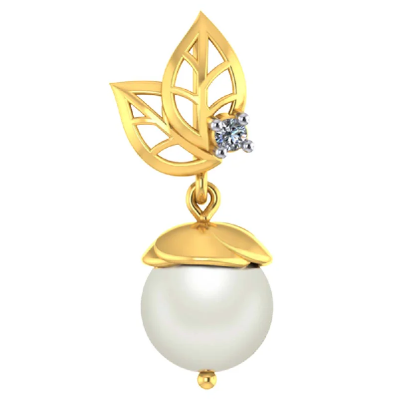 necklaces handmade unique craft -Lovely Dainty 18k Gold And Diamond Pearl Drop Pendant From P.c Chandra Jewellers