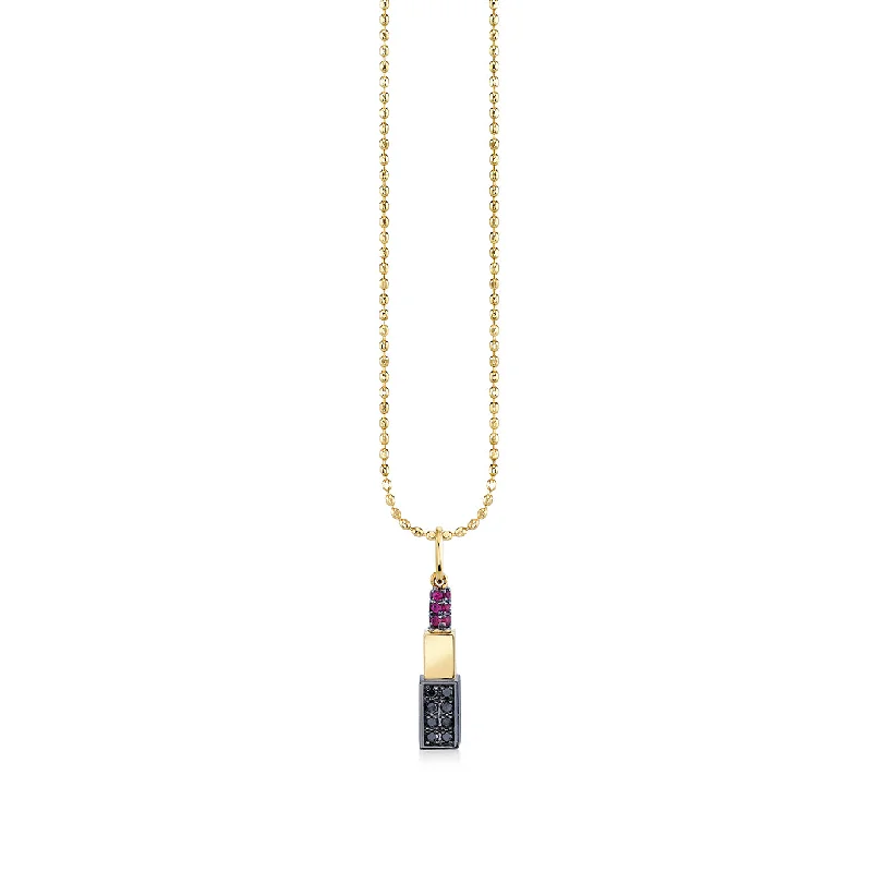 Gold Ruby & Black Diamond Small Lipstick Charm