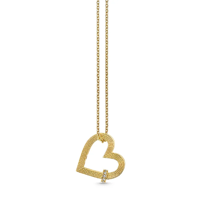 Gold & Diamond Fluted Heart Charm with Rondelle