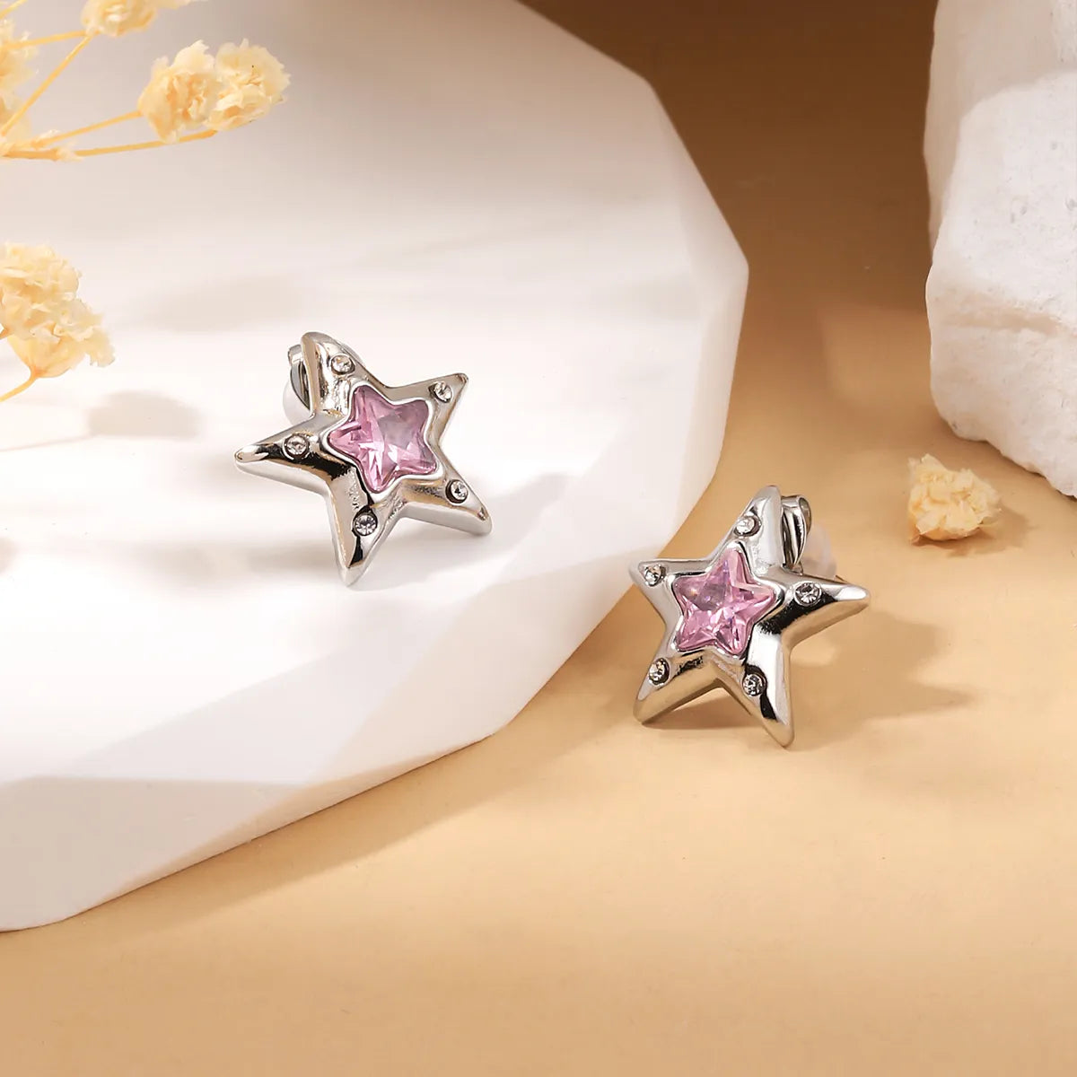 ladies earrings with star shape -1 Pair Simple Style Star Inlay Stainless Steel Zircon 18K Gold Plated Ear Studs