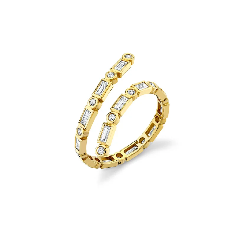 engagement rings simple elegance -Gold & Diamond Baguette Coil Ring