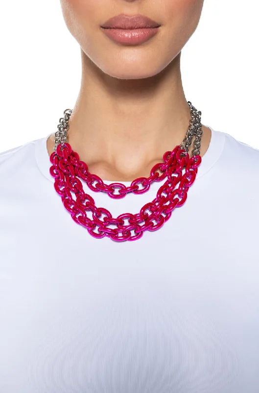 necklaces with diamond accent -PINK LADY LAYERED METAL NECKLACE