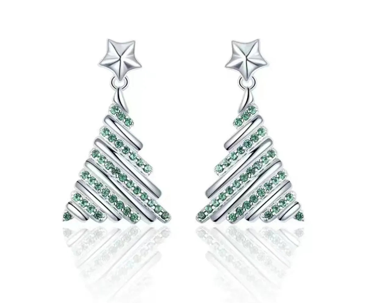 ladies earrings dainty subtle look -Fashion Christmas Tree Alloy Rhinestones Women'S Earrings 1 Pair