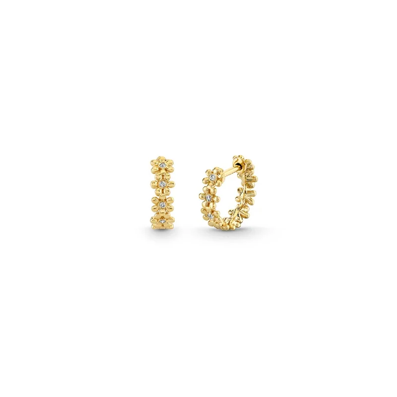 Gold & Diamond Tiny Daisy Huggie Hoops