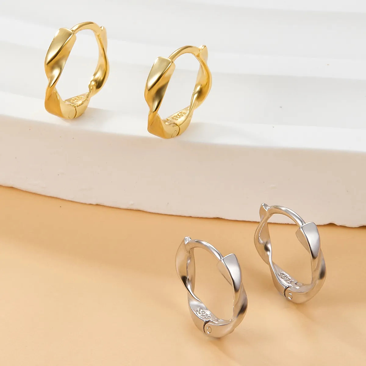 ladies earrings budget friendly luxury -1 Pair Simple Style Irregular Polishing Plating Sterling Silver 18k Gold Plated White Gold Plated Hoop Earrings