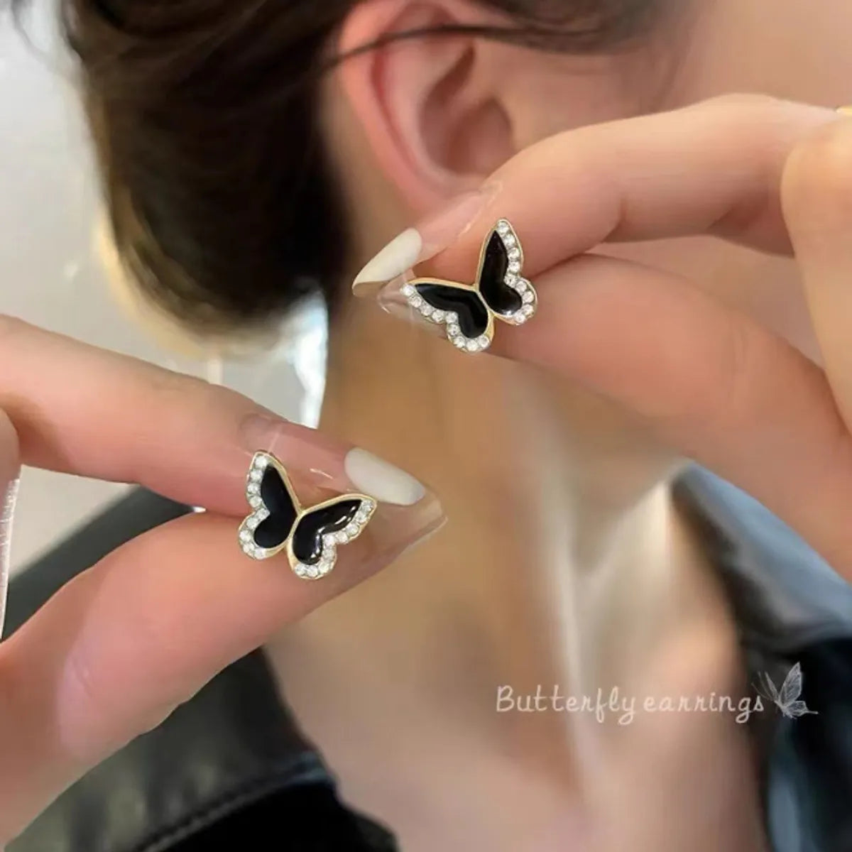 35# Black Butterfly Stud Earrings Xxx6534