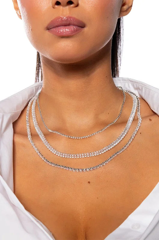 necklaces with crystal beads -ESSENTIAL BLING LAYERED NECKLACE IN SILVER