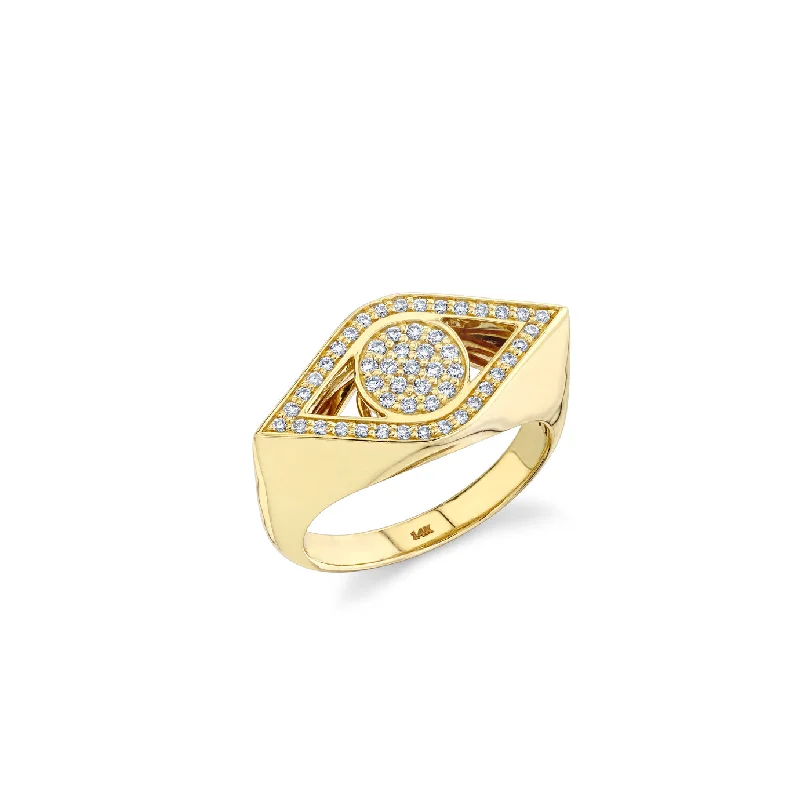 engagement rings radiant cut stone -Gold & Diamond Large Eye Signet Ring