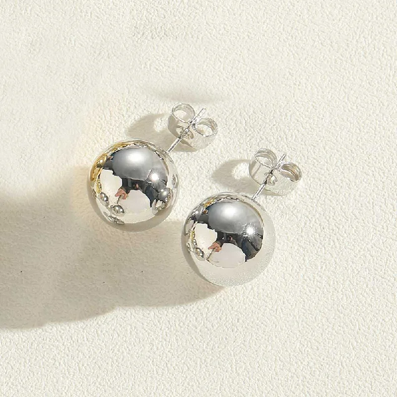 Platinum Medium Single Bead Stud Earrings