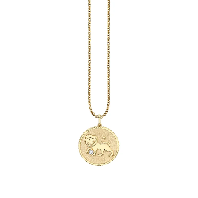 Gold & Diamond Large Leo Zodiac Medallion