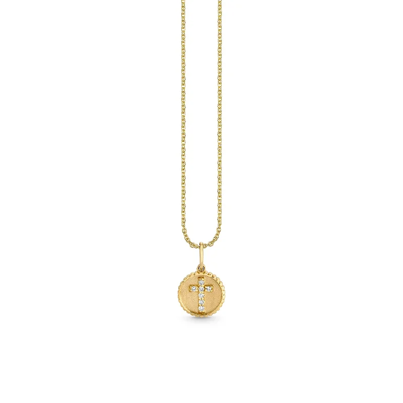 Gold & Diamond Tiny Cross Coin Charm