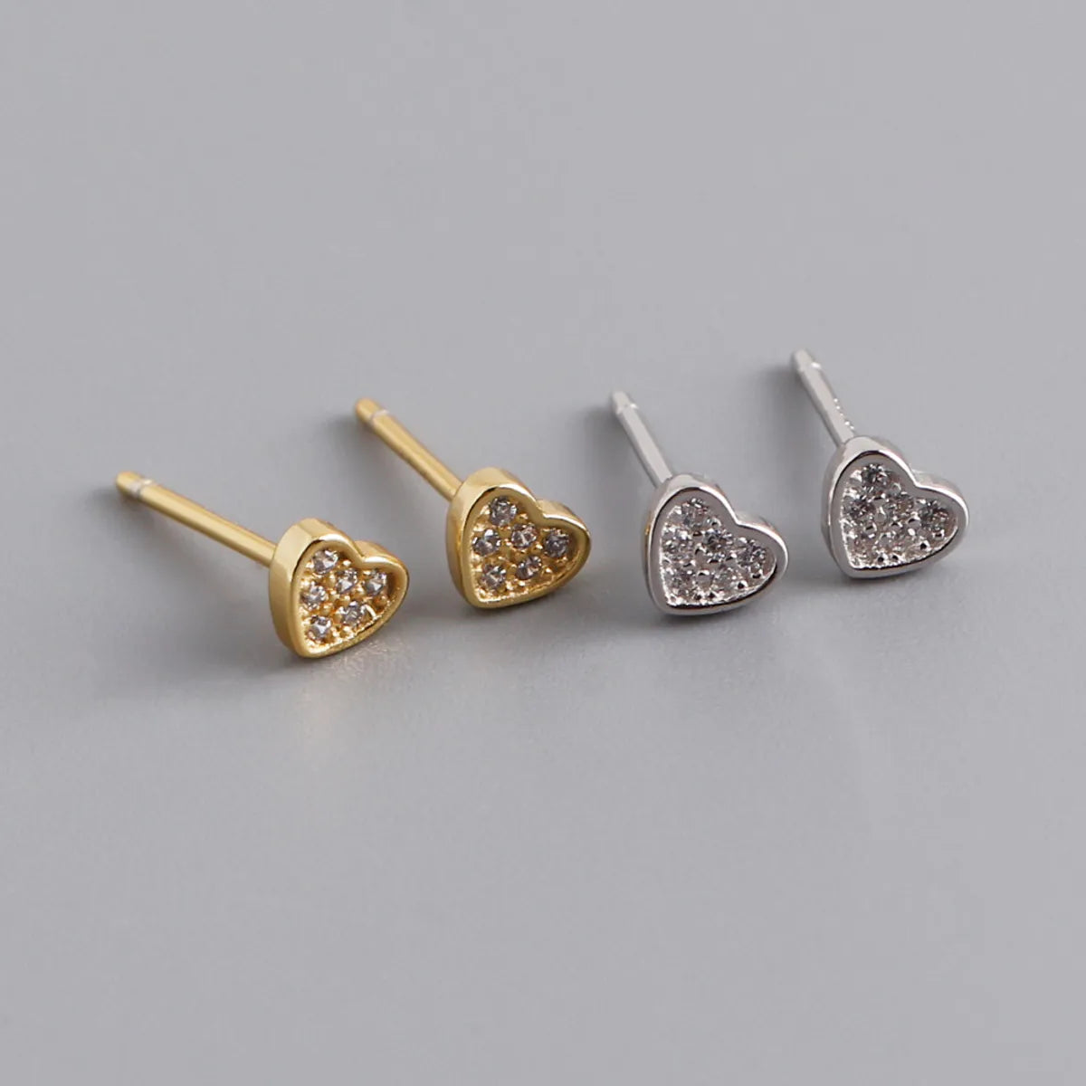 ladies earrings bold statement piece -1 Pair Sweet Simple Style Heart Shape Plating Inlay Sterling Silver Zircon Ear Studs