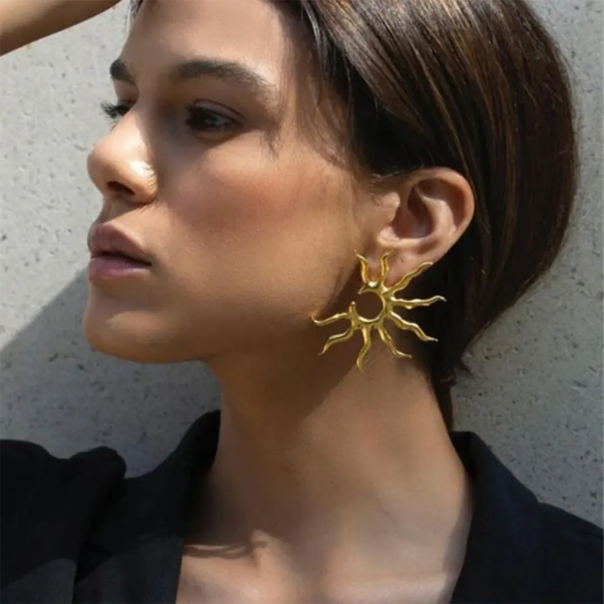 ladies earrings with citrine yellow -1 Pair Simple Style Classic Style Sun 304 Stainless Steel Ear Studs