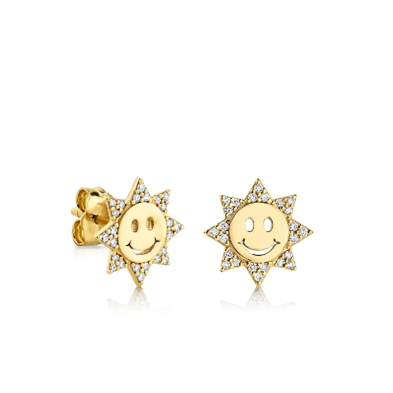 Gold & Diamond Happy Face Sun Stud