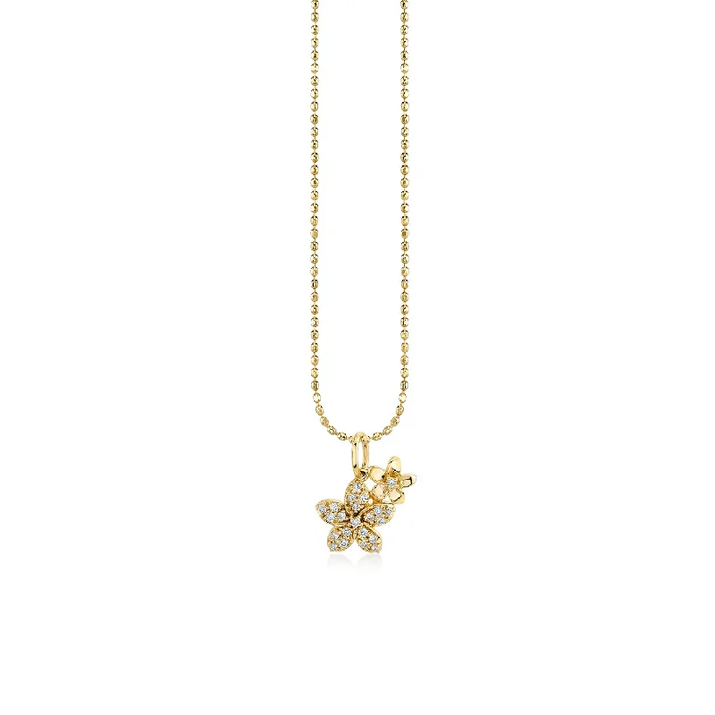 Gold & Diamond Small Double Plumeria Charm